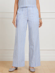 VISTA BLUE MULTI WIDE ANKLE FRESH POPLIN PANTS - DEWDROP STRIPE | Talbots US