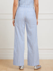 VISTA BLUE MULTI WIDE ANKLE FRESH POPLIN PANTS - DEWDROP STRIPE | Talbots US