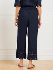 INDIGO BLUE WIDE CROP PULL-ON FRESH POPLIN PANTS - EYELET HEM | Talbots online