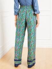 HERITAGE GREEN MULTI WIDE LEG PULL-ON PANTS - BRANCHING FLORAL | Talbots discount