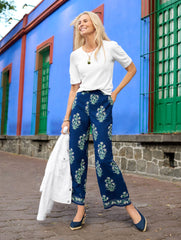 INDIA INK MULTI WIDE CROP PULL-ON PANTS - LEAFY FLORAL | Talbots discount