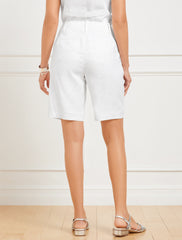WHITE PLEATED LINEN SHORTS - LINED | Talbots discount