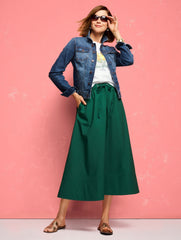 HERITAGE GREEN MODERN POPLIN DRAWSTRING SKIRT | Talbots sale