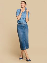 TIDAL WASH DENIM MIDI SKIRT - TIDAL WASH | Talbots on sale