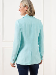 BLUE ICE|HERITAGE GREEN TAILORED SEAMING LINEN BLAZER | Talbots online