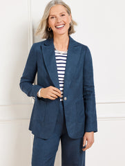 INDIGO/DUSKY BLUE TAILORED SEAMING LINEN BLAZER - CROSS DYED | Talbots online
