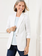 WHITE TAILORED SEAMING LINEN BLAZER - WHITE | Talbots near me