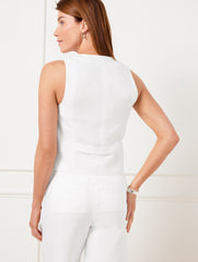 WHITE LINEN SHORT VEST - WHITE | Talbots on sale