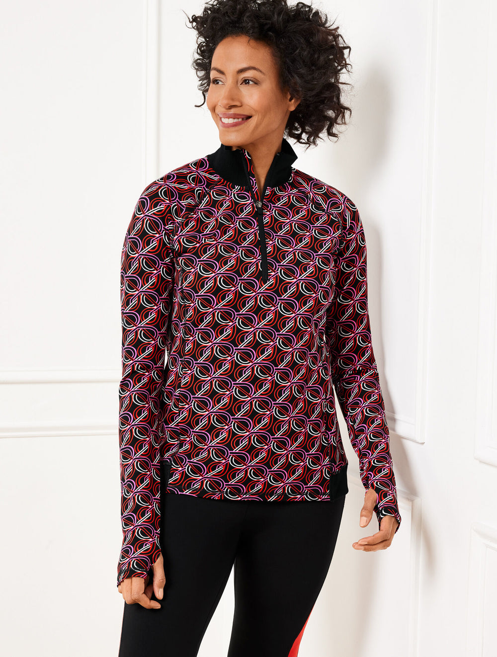 BLACK MULTI PERFORMANCE INTERLOCK HALF-ZIP PULLOVER - INTERLACING LOOPS | Talbots discount