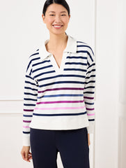 IVORY MULTI MODAL FRENCH TERRY JOHNNY COLLAR PULLOVER - SPROUTS STRIPE | Talbots US