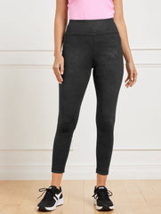 BLACK OUT & ABOUT LEGGINGS - EMBOSSED FLORAL | Talbots outlet