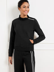 BLACK PIQUÉ ZIP SHOULDER PULLOVER | Talbots for sale