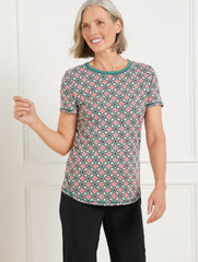 HERITAGE GREEN MULTI SUPERSOFT JERSEY SHORT SLEEVE TEE - HIGH TIDE TILE | Talbots sale