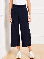 BLACK|INDIGO BLUE|OAT LIGHTWEIGHT WOVEN STRETCH WIDE LEG ANKLE PANTS | Talbots sale