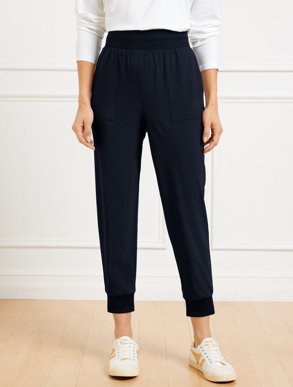 BLACK|INDIGO BLUE LIGHTWEIGHT WOVEN STRETCH JOGGERS | Talbots near me