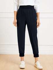 BLACK|INDIGO BLUE LIGHTWEIGHT WOVEN STRETCH JOGGERS | Talbots near me