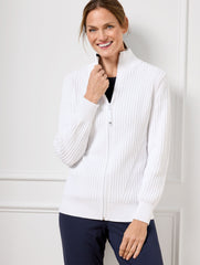 WHITE COOLMAX® MOCKNECK SWEATER JACKET | Talbots outlet