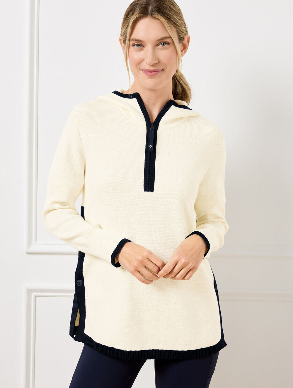 IVORY HALF-ZIP HOODED SWEATER | Talbots for sale