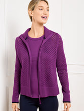 MULBERRY WINE COOLMAX® FULL ZIP SWEATER JACKET | Talbots US
