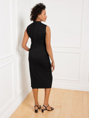 BLACK GATHERED COWL-NECK PONTE MIDI DRESS | Talbots discount