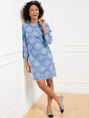 BLUE TIE SLEEVE EYELET CHAMBRAY DRESS | Talbots on sale