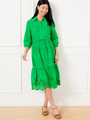 BRIGHT GREEN EYELET PUFF SLEEVE POPLIN SHIRTDRESS | Talbots discount