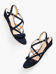 BRIGHT GREEN|INDIGO BLUE CAPRI NAPPA WEDGE SANDALS | Talbots US