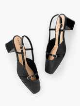 BLACK CARLYE BUCKLE BLOCK HEEL PUMPS - SHIMMER RAFFIA | Talbots sale