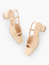 NATURAL CARLYE BUCKLE BLOCK HEEL RAFFIA PUMPS | Talbots on sale