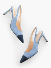 BLUE/DARK DENIM ELENA DENIM SLINGBACK PUMPS | Talbots on sale