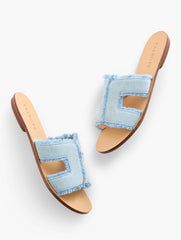LIGHT DENIM HANNAH FRAYED DENIM SLIDES | Talbots outlet