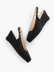 BLACK VIVI CANVAS SLINGBACK ESPADRILLE WEDGES | Talbots online