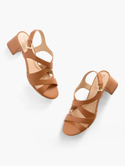 HAVANA TAN|INDIGO BLUE MILLIE STRAPS NAPPA BLOCK HEEL SANDALS | Talbots outlet