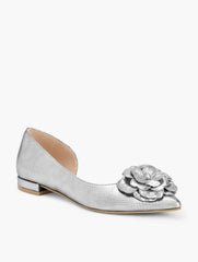 SILVER SCARLET FLOWER EMBOSSED METALLIC FLATS | Talbots discount