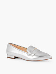 SILVER SCARLET POINTED TOE METALLIC LEATHER LOAFERS | Talbots US