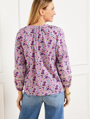 IVORY/PINK ROUGE TOSSED DITSY EMBROIDERED TOP | Talbots outlet