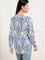IVORY/BLUE FLORAL MEDALLION TOP | Talbots outlet