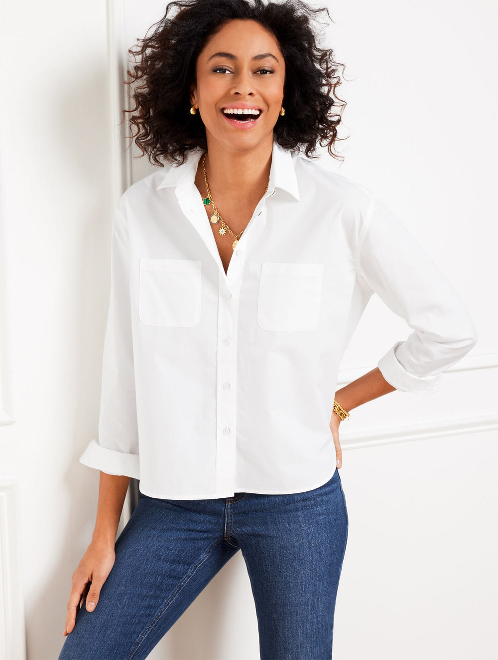 WHITE POPLIN SHORT SHIRT | Talbots outlet