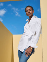 WHITE TIE FRONT DRAPED POPLIN SHIRT | Talbots online