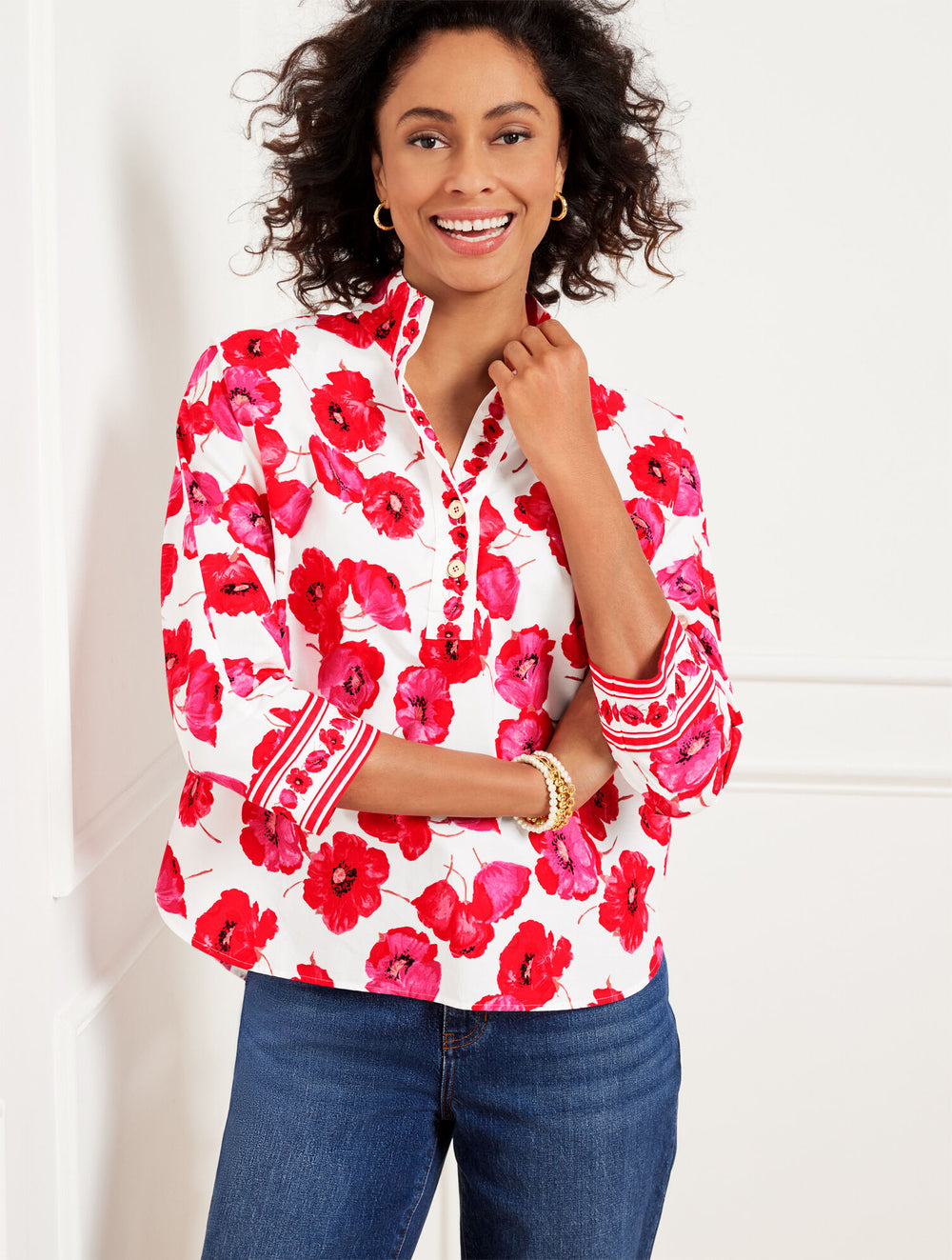 WHITE/RED POPPY FLORAL POPOVER | Talbots online