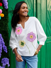 FLORAL EMBROIDERED POPLIN TOP | Talbots discount