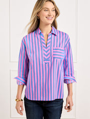 BLUE WAVE/PINK ROUGE SHORT SHIRT - GARDEN STRIPE | Talbots for sale