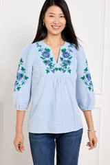 BLUE/WHITE EMBROIDERED STRIPE POPOVER | Talbots near me