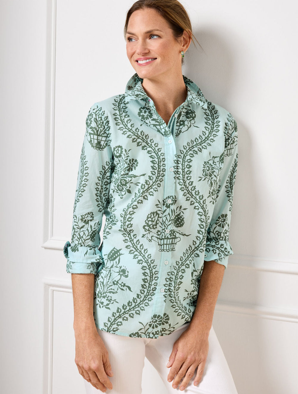 BLUE ICE/HERITAGE GREEN MODERN CLASSIC SHIRT - FLOWING FLORAL | Talbots on sale