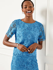 LAKESIDE BLUE SCROLL FLORAL LACE TOP | Talbots on sale