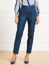 INDIA INK/WHITE REFINED DENIM SLIM LEG PANTS | Talbots online
