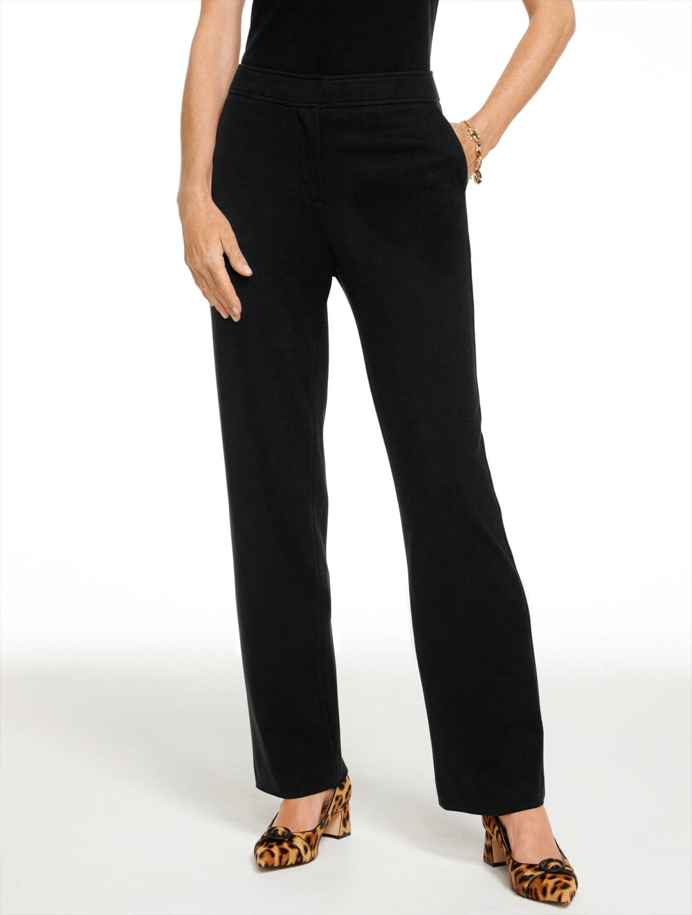 BLACK|PINE GROVE LUXE PONTE STRAIGHT LEG PANTS | Talbots for sale