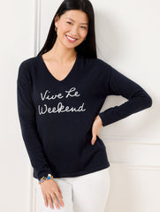 INDIGO/WHITE WEEKEND V-NECK PULLOVER | Talbots near me