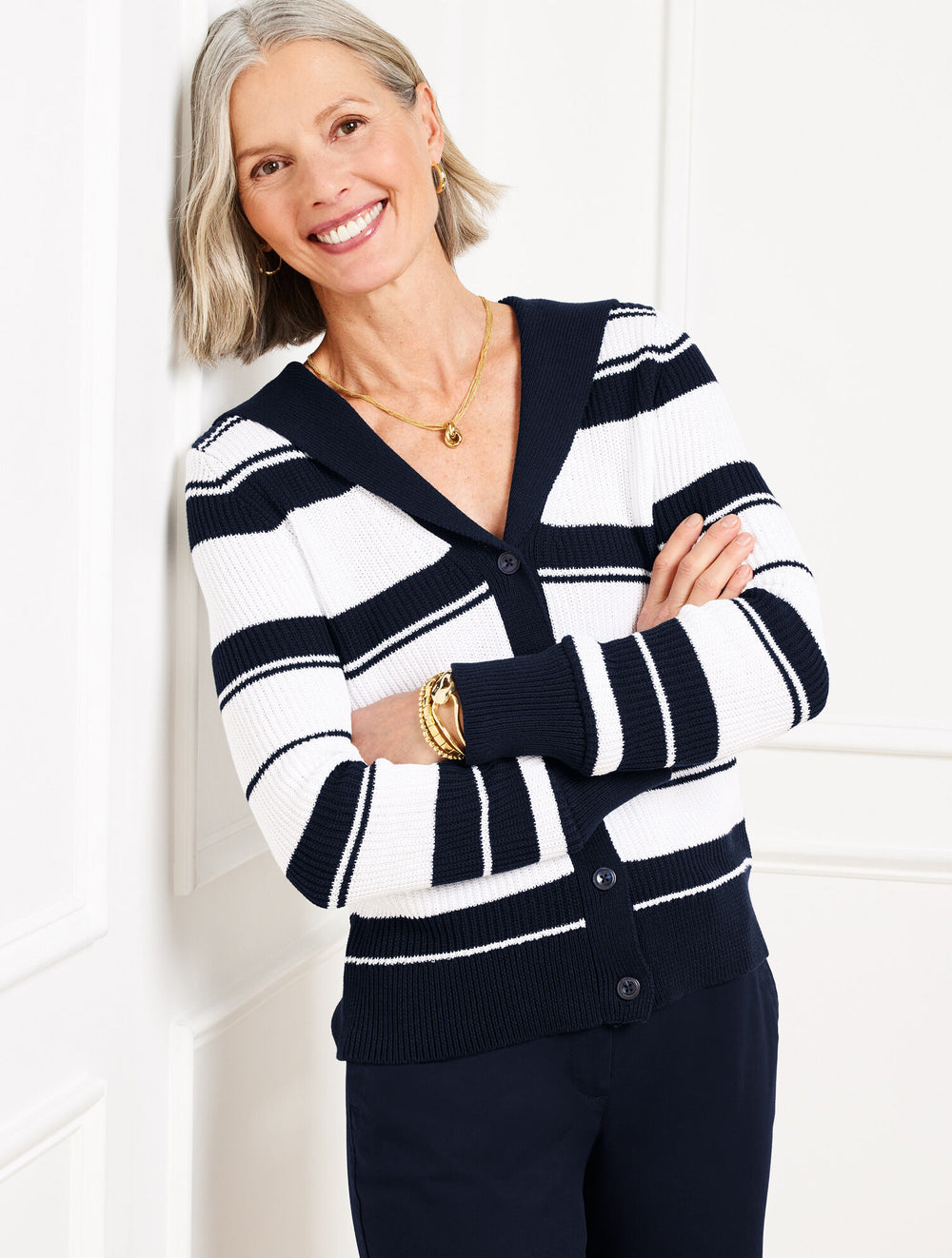 INDIGO/WHITE SAILOR COLLAR CARDIGAN - STRIPE | Talbots outlet