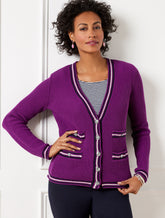 MULBERRY WINE MULTI V-NECK CARDIGAN - TEXTURE STRIPE | Talbots for sale